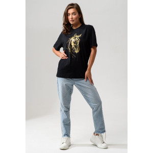 Футболка женская №8561 кулирка (последний размер) черный-Лошадь 46,54