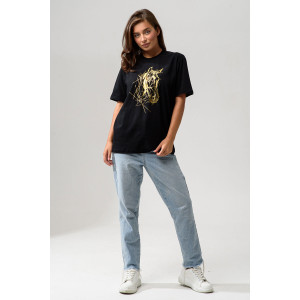 Футболка женская №8561 кулирка (последний размер) черный-Лошадь 46,54