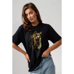 Футболка женская №8561 кулирка (последний размер) черный-Лошадь 46,54