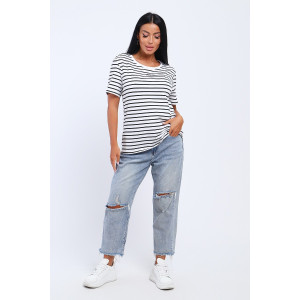 Футболка женская №24799 кулирка с лайкрой (последний размер) полоса 48