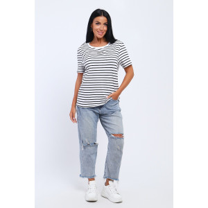 Футболка женская №24799 кулирка с лайкрой (последний размер) полоса 48