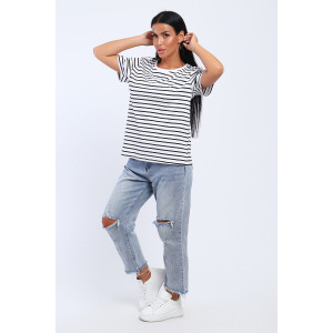 Футболка женская №24799 кулирка с лайкрой (последний размер) полоса 48