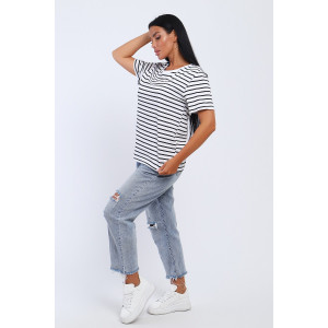 Футболка женская №24799 кулирка с лайкрой (последний размер) полоса 48