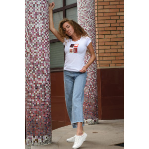 Футболка женская №7180 кулирка с лайкрой пенье (последний размер) белый 44,50