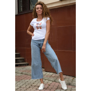 Футболка женская №7180 кулирка с лайкрой пенье (последний размер) белый 44,50