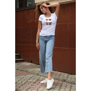 Футболка женская №7180 кулирка с лайкрой пенье (последний размер) белый 44,50