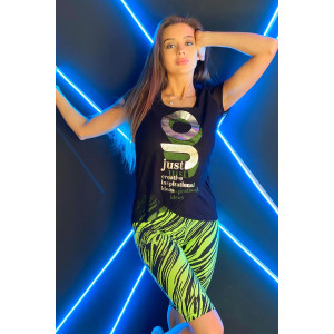 Футболка женская №8077 вискоза (последний размер) черный+салатовый 50