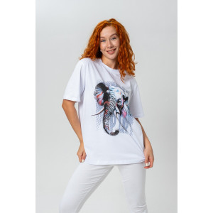 Футболка женская №8488 кулирка (последний размер) белый слон 58