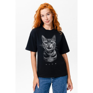 Футболка женская №8506 кулирка с лайкрой пенье (последний размер) кот-черный 52