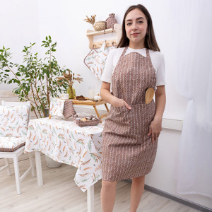 Фартук кухонный "Радушная хозяйка" с карманом и регулируемой бретелью рогожка "Ёлочка" коричневый (последний размер) 70х90