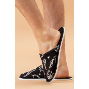 Тапки мужские "ММ" хлопок стрейч (р-ры: 40-47) космос-черный