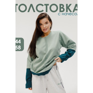 Толстовка женская №057448 футер на флисе (р-ры: 44-58) зеленый