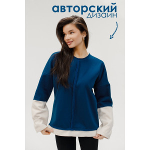 Толстовка женская №057448 футер на флисе (р-ры: 44-58) синий