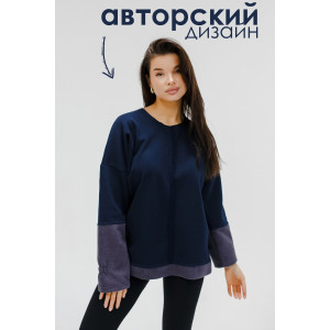 Толстовка женская №057448 футер на флисе (р-ры: 44-58) темно-синий