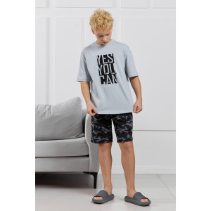 Костюм двойка детский "Экипаж-2" кулирка (р-ры: 140-170) светло-серый