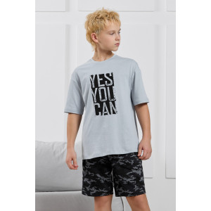 Костюм двойка детский "Экипаж-2" кулирка (р-ры: 140-170) светло-серый