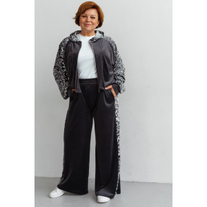 Костюм двойка женский КС-200ВР/СЕРЛЕО велюр (р-ры: 46-56) серый леопард