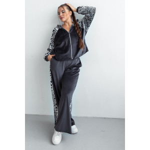 Костюм двойка женский КС-200ВР/СЕРЛЕО велюр (р-ры: 46-56) серый леопард