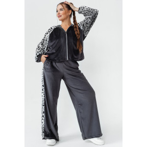 Костюм двойка женский КС-200ВР/СЕРЛЕО велюр (р-ры: 46-56) серый леопард