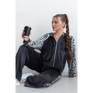 Костюм двойка женский КС-200ВР/СЕРЛЕО велюр (р-ры: 46-56) серый леопард