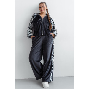 Костюм двойка женский КС-200ВР/СЕРЛЕО велюр (р-ры: 46-56) серый леопард