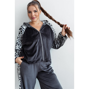 Костюм двойка женский КС-200ВР/СЕРЛЕО велюр (р-ры: 46-56) серый леопард