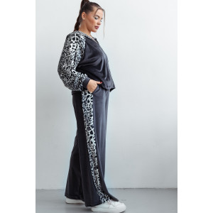 Костюм двойка женский КС-200ВР/СЕРЛЕО велюр (р-ры: 46-56) серый леопард