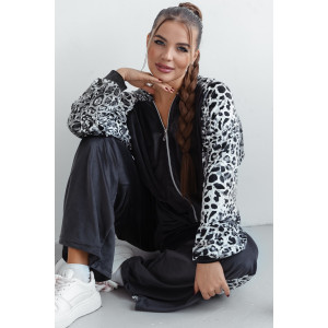 Костюм двойка женский КС-200ВР/СЕРЛЕО велюр (р-ры: 46-56) серый леопард