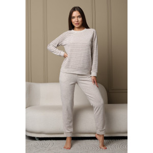 Костюм двойка женский 734 махра (р-ры: 46-58) бежевый-коричневый Костюм двойка женский 734 махра (р-ры: 46-58) бежевый-коричневый