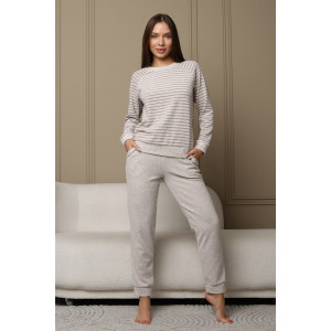 Костюм двойка женский 734 махра (р-ры: 46-58) бежевый-коричневый Костюм двойка женский 734 махра (р-ры: 46-58) бежевый-коричневый