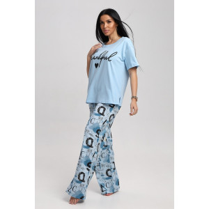 Костюм двойка женский 724 кулирка (р-ры: 44-54) голубой-синий