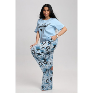 Костюм двойка женский 724 кулирка (р-ры: 44-54) голубой-синий