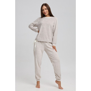 Костюм двойка женский 715 махра (р-ры: 46-58) бежевый-коричневый Костюм двойка женский 715 махра (р-ры: 46-58) бежевый-коричневый