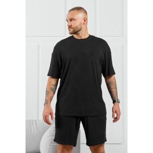 Шорты мужские "Алессандро-4" фактурный трикотаж (р-ры: 48-58) черный