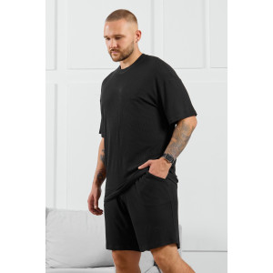 Шорты мужские "Алессандро-4" фактурный трикотаж (р-ры: 48-58) черный