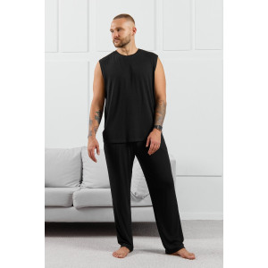 Брюки мужские "Алессандро-3" фактурный трикотаж (р-ры: 48-58) черный