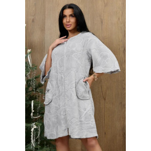 Халат женский "Виола" 1314-3 велсофт (р-ры: 42-56) серый цветы Халат женский "Виола" 1314-3 велсофт (р-ры: 42-56) серый цветы