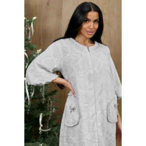 Халат женский "Виола" 1314-3 велсофт (р-ры: 42-56) серый цветы Халат женский "Виола" 1314-3 велсофт (р-ры: 42-56) серый цветы