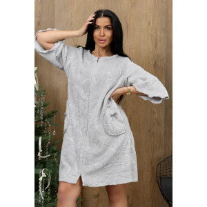 Халат женский "Виола" 1314-3 велсофт (р-ры: 42-56) серый цветы Халат женский "Виола" 1314-3 велсофт (р-ры: 42-56) серый цветы