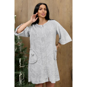 Халат женский "Виола" 1314-3 велсофт (р-ры: 42-56) серый цветы Халат женский "Виола" 1314-3 велсофт (р-ры: 42-56) серый цветы