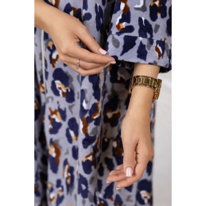 Халат женский 1922 велюр (р-ры: 48-58) синий-голубой-беж