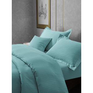 Постельное белье страйп-сатин на резинке "Лазурный"