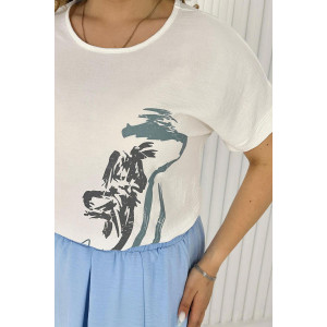 Костюм двойка женский №52323 сингапур (последний размер) голубой 50