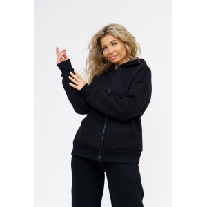 Костюм двойка женский №36650 футер 3-х нитка с начесом (последний размер) черный 46,48 Костюм двойка женский №36650 футер 3-х нитка с начесом (последний размер) черный 46,48