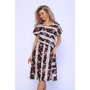 Платье женское №13127 кулирка (последний размер) бело-коричневый 48 Платье женское №13127 кулирка (последний размер) бело-коричневый 48