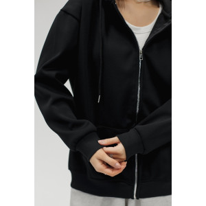 Худи женское №057559 футер на флисе (р-ры: 42-56) черный