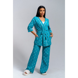 Пижама тройка женская "Асти" кулирка (р-ры: 48-58) изумруд