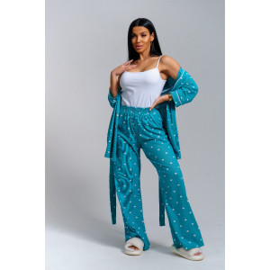 Пижама тройка женская "Асти" кулирка (р-ры: 48-58) изумруд