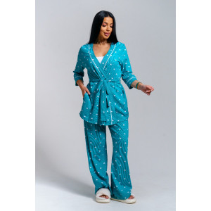 Пижама тройка женская "Асти" кулирка (р-ры: 48-58) изумруд