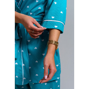 Пижама тройка женская "Асти" кулирка (р-ры: 48-58) изумруд